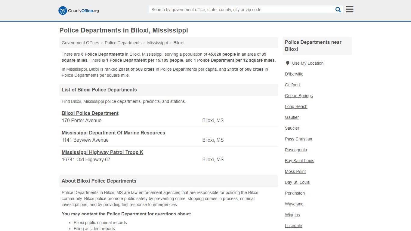 Police Departments - Biloxi, MS (Arrest Records & Police Logs)